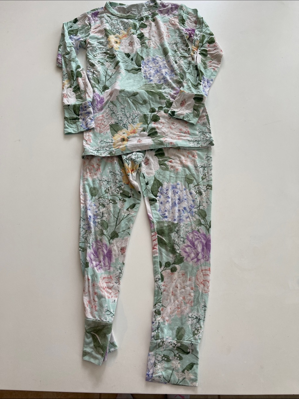 Posh Peanut Kids Floral Long Sleeve Pajama Set in Mint and Purple